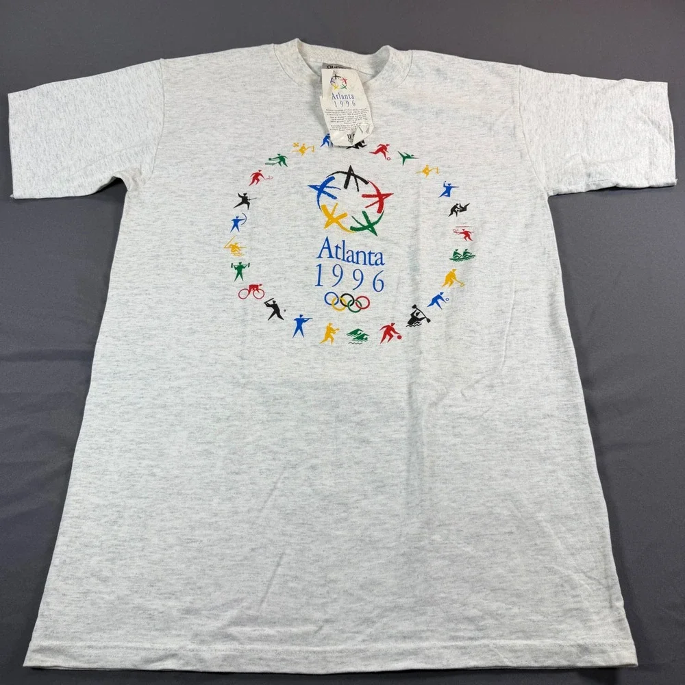 Vintage Atlanta 1996 Olympic Games T-Shirt Oneita Grey Heather Mens Medium NWT